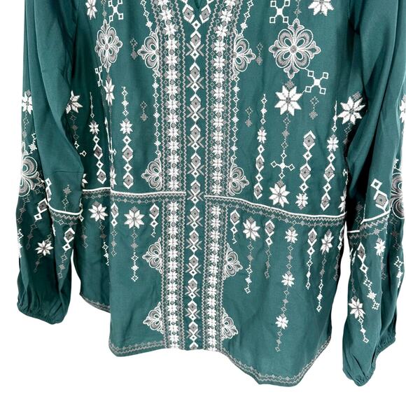 NEW NWOT Anthropologie Savanna Jane XL Green Embroidered Boho Shirt Top Holiday - Picture 4 of 8